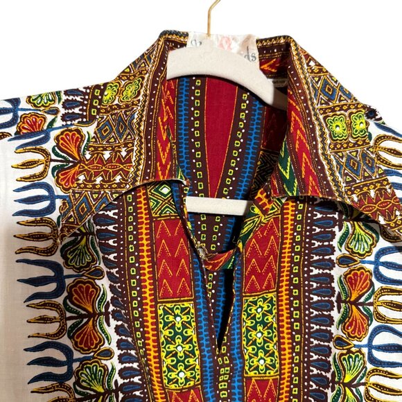 Mulchands Afro Arts African Dashiki Blouse Top Women's Medium 15-15.5 White - Picture 3 of 8